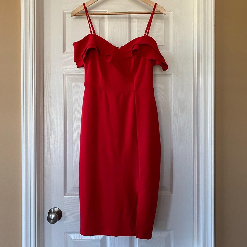 Premier Amour, red midi dress, size 4, new with tags.